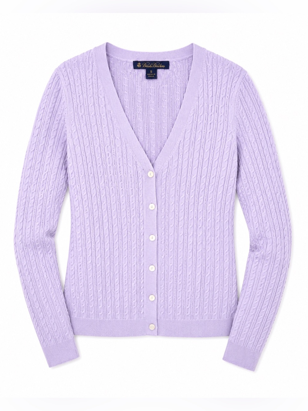 Brooks Brothers Silk Cashmere Cable Knit Cardigan Lavender Preppy Old Money S